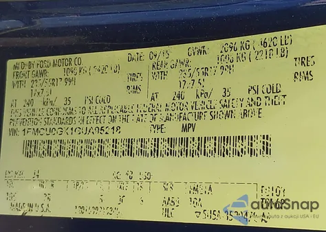 2016 Ford Escape Se из США, поврежденный, VIN 1FMCU0GX1GUA95218